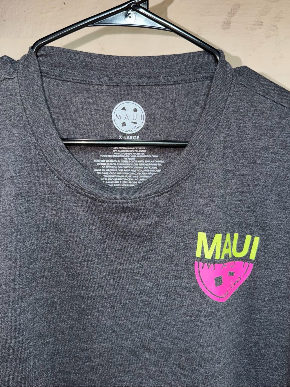 Maui and Sons Charcoal Tee with Neon Pink & Yellow Logo - Picture 2 of 3